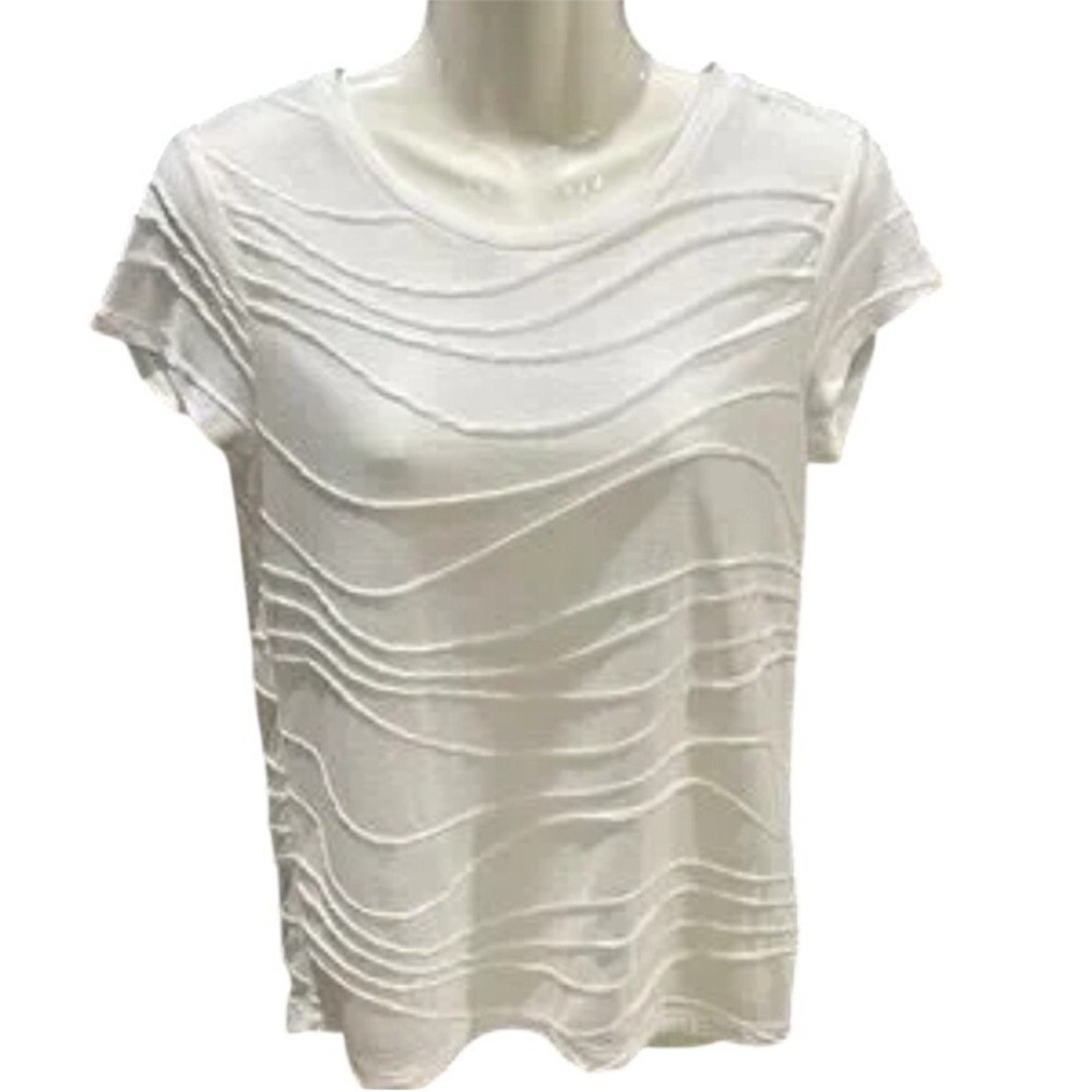 Simply‎ Vera Vera Wang Womens White Textured Wave Short Tee Shirt Top Small NEW